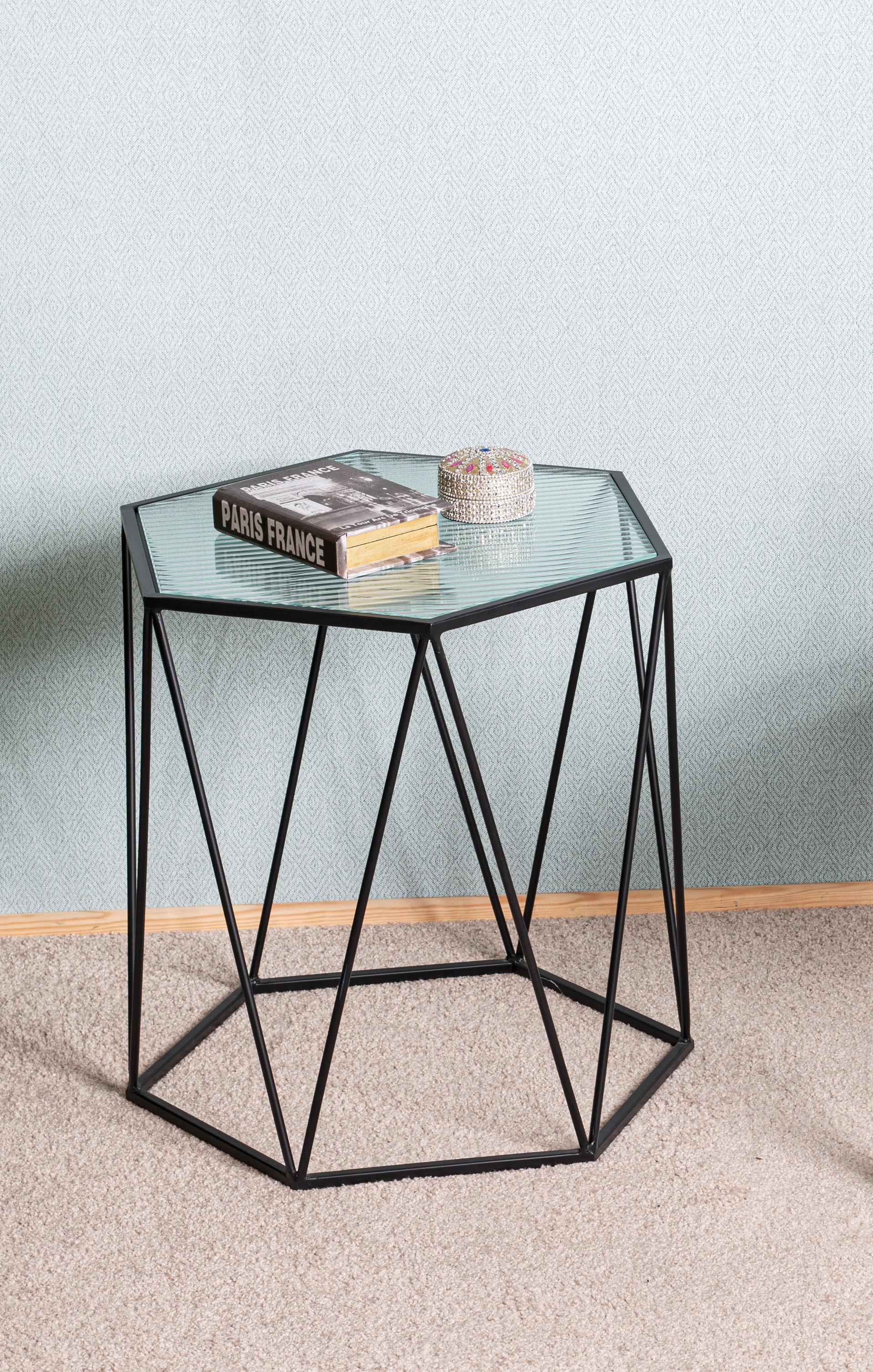 Beistelltisch 46 x 46 cm Dekorglas/schwarz