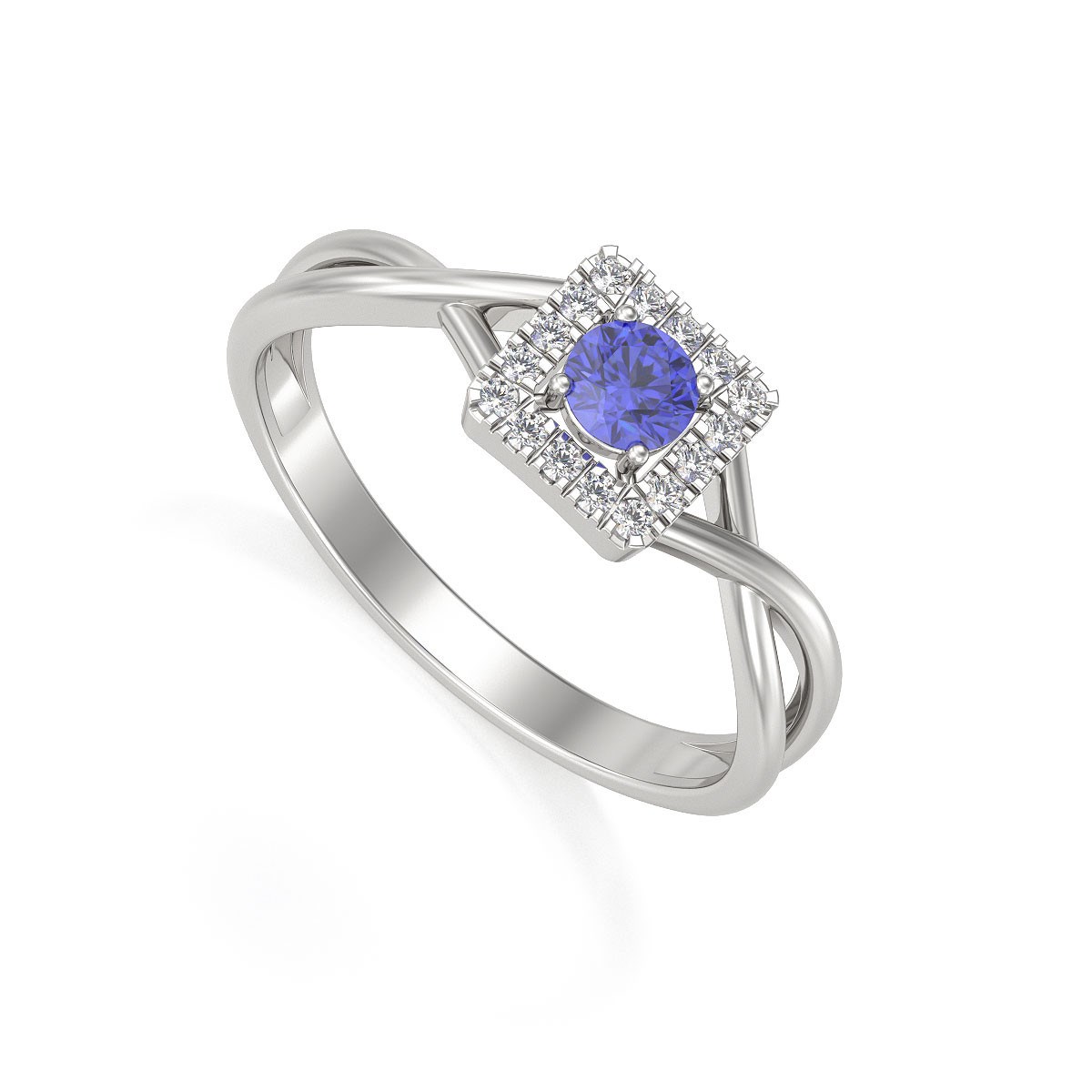 Bague ADEN Or 585 Blanc Tanzanite et diamants 2.154grs