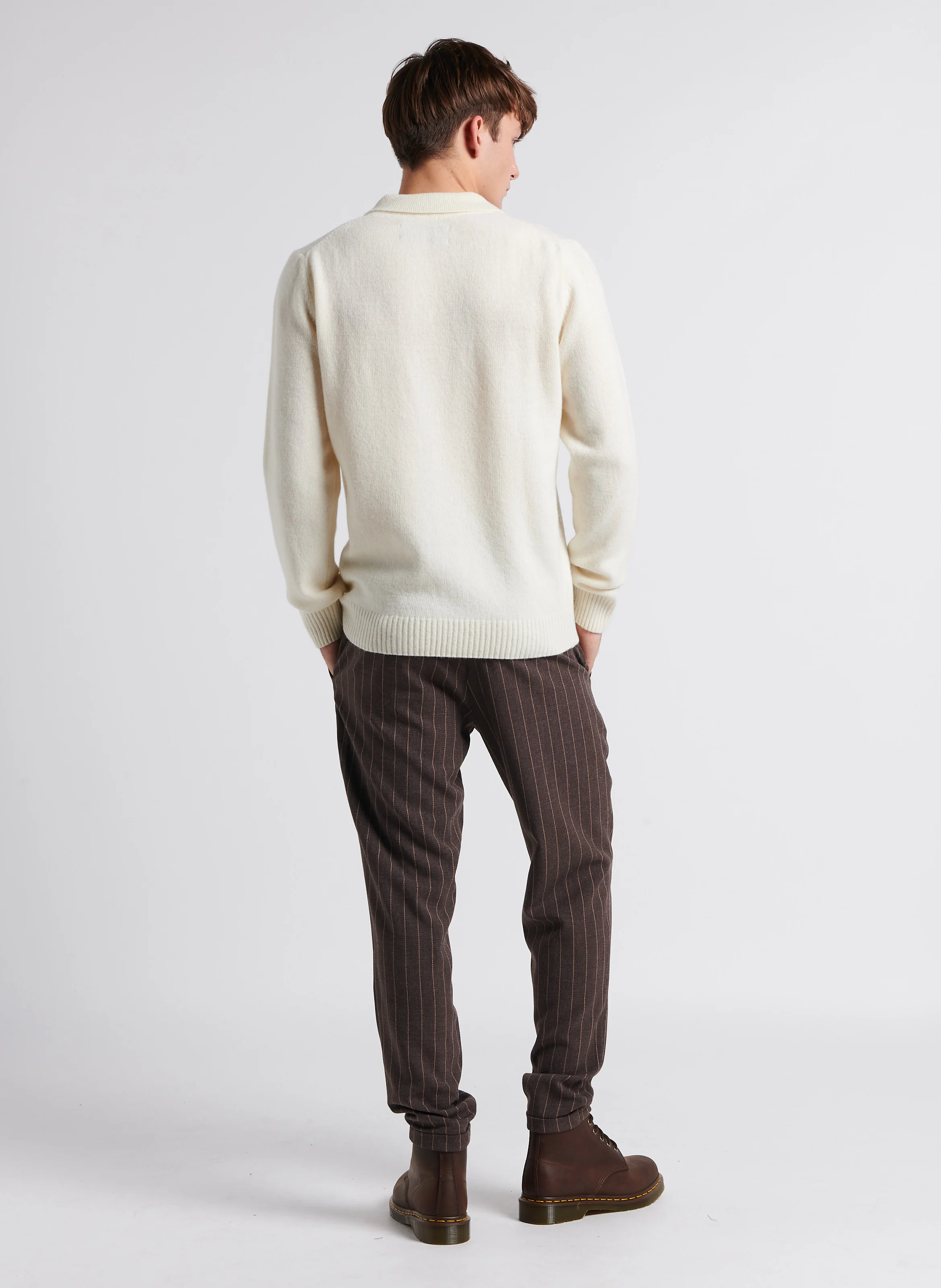 COMO - Pantalon droit à rayures| Marron