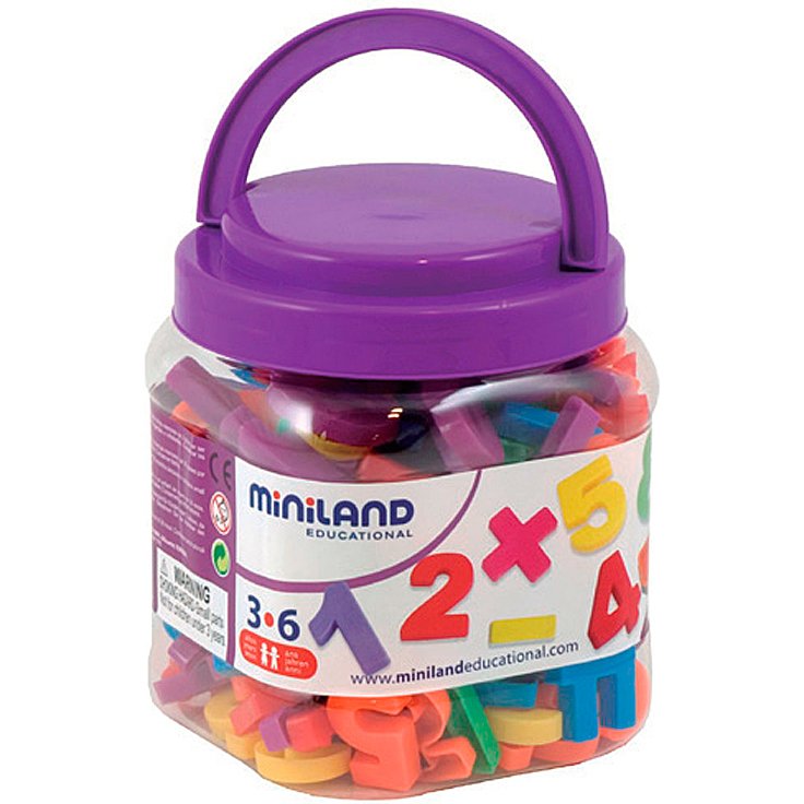 Jeu miniland lettres numéros magnétiques pot de 162 pièces
