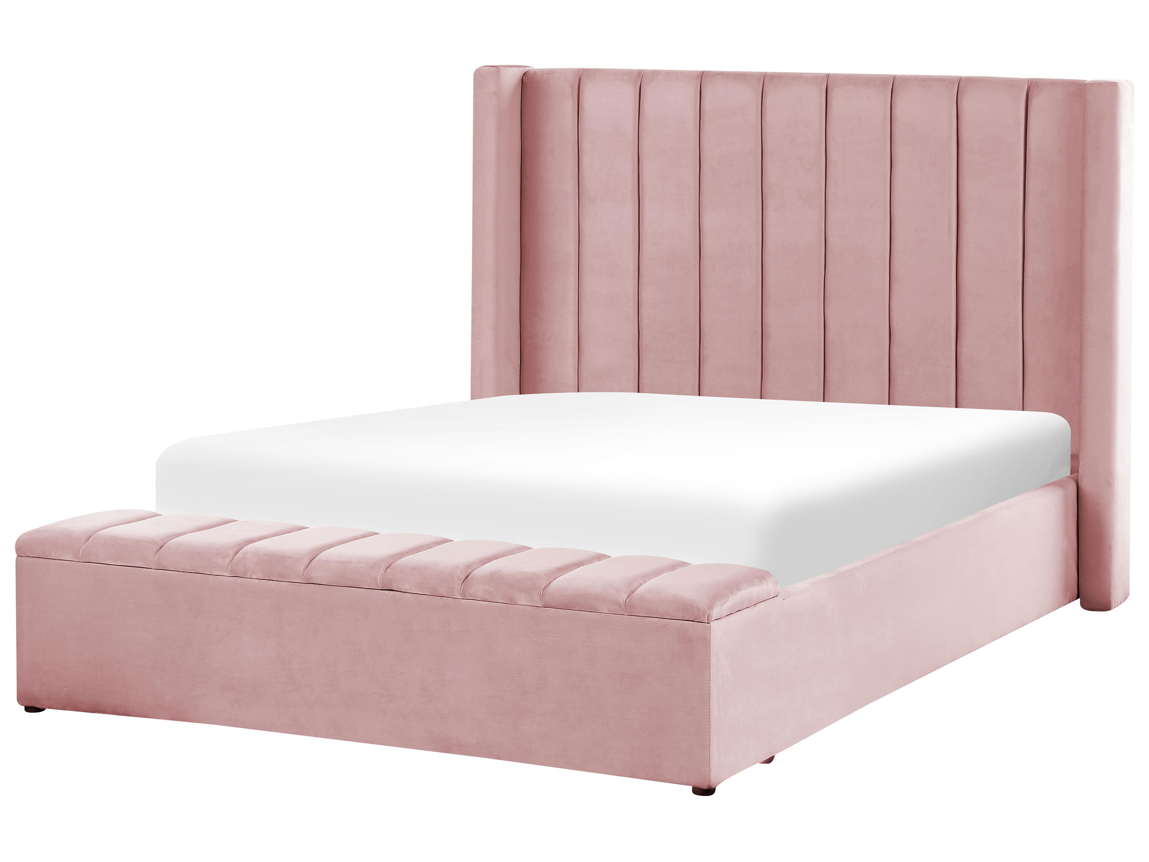 Bed met opbergbankje Fluweel NOYERS 140 x 200 cm Roze