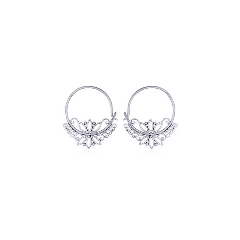 Boucles d'oreilles créoles motif floral