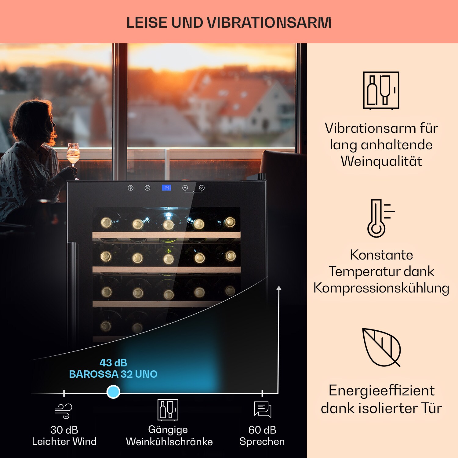 Barossa 32 Uno Weinkühlschrank 1 Zone 95 Liter / 36 Flaschen Touch-Display