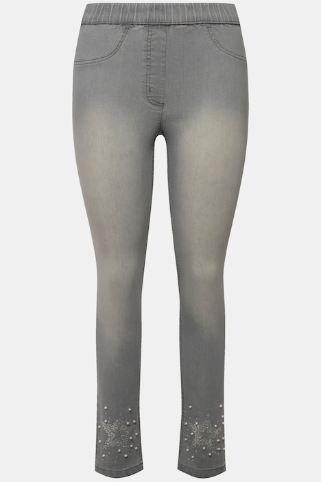 7/8-Jeggings, Slim Fit, Stern und Perlen am Saum, Elastikbund