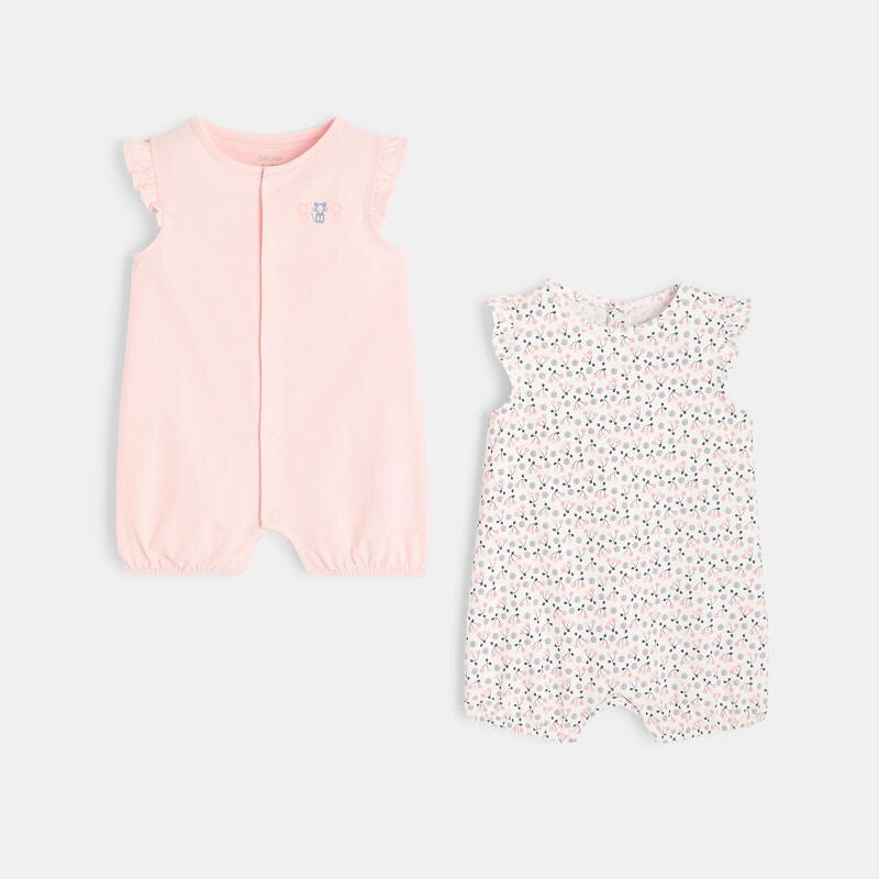 Combi courte manches volantées (lot de 2) rose naissance Rose