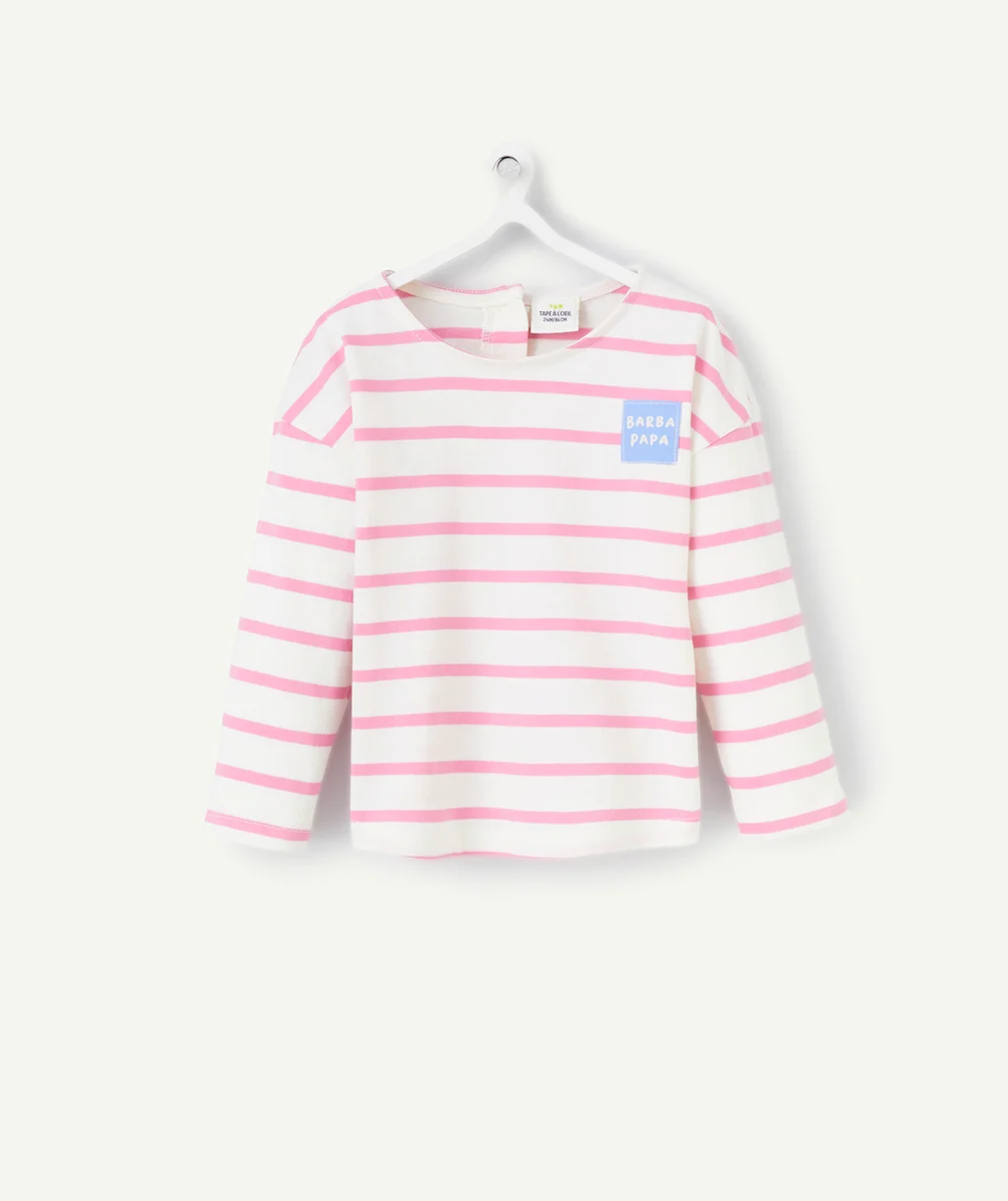 T-SHIRT MANCHES LONGUES BÉBÉ FILLE EN COTON BIO MARINIÈRE ROSE THÈME BARBAPAPA