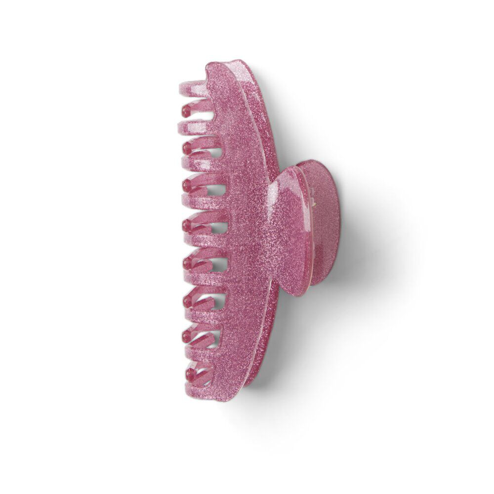 Pince à cheveux à paillettes plastique rose 10cm