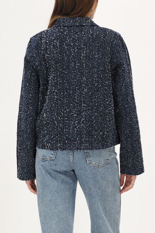 Donkerblauw bouclé denim jasje