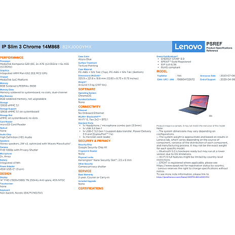 Lenovo IdeaPad Slim 3 Chromebook bærbar computer 14