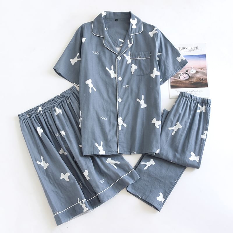 MelMount - Bijpassende pyjamaset voor koppels: shirt met print + broek + shorts (verschillende ontwerpen)