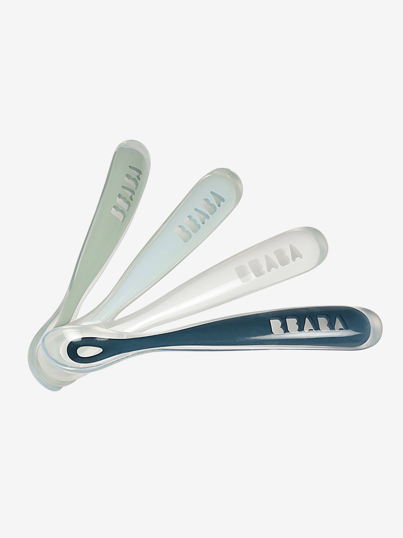 Conjunto de 4 colheres macias BEABA para bebês (1ª idade), sem BPA, cor verde salgueiro.