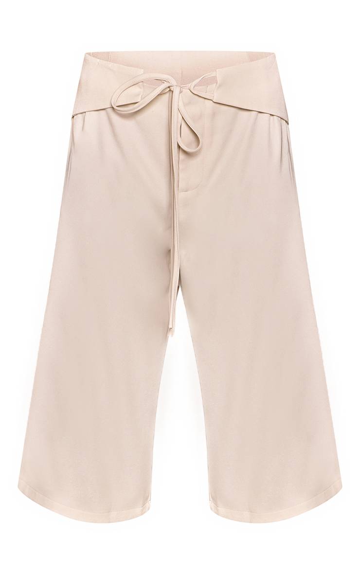 Crème Ensemble Coordonné Short Long Tissé Avec Ceinture À Nouer