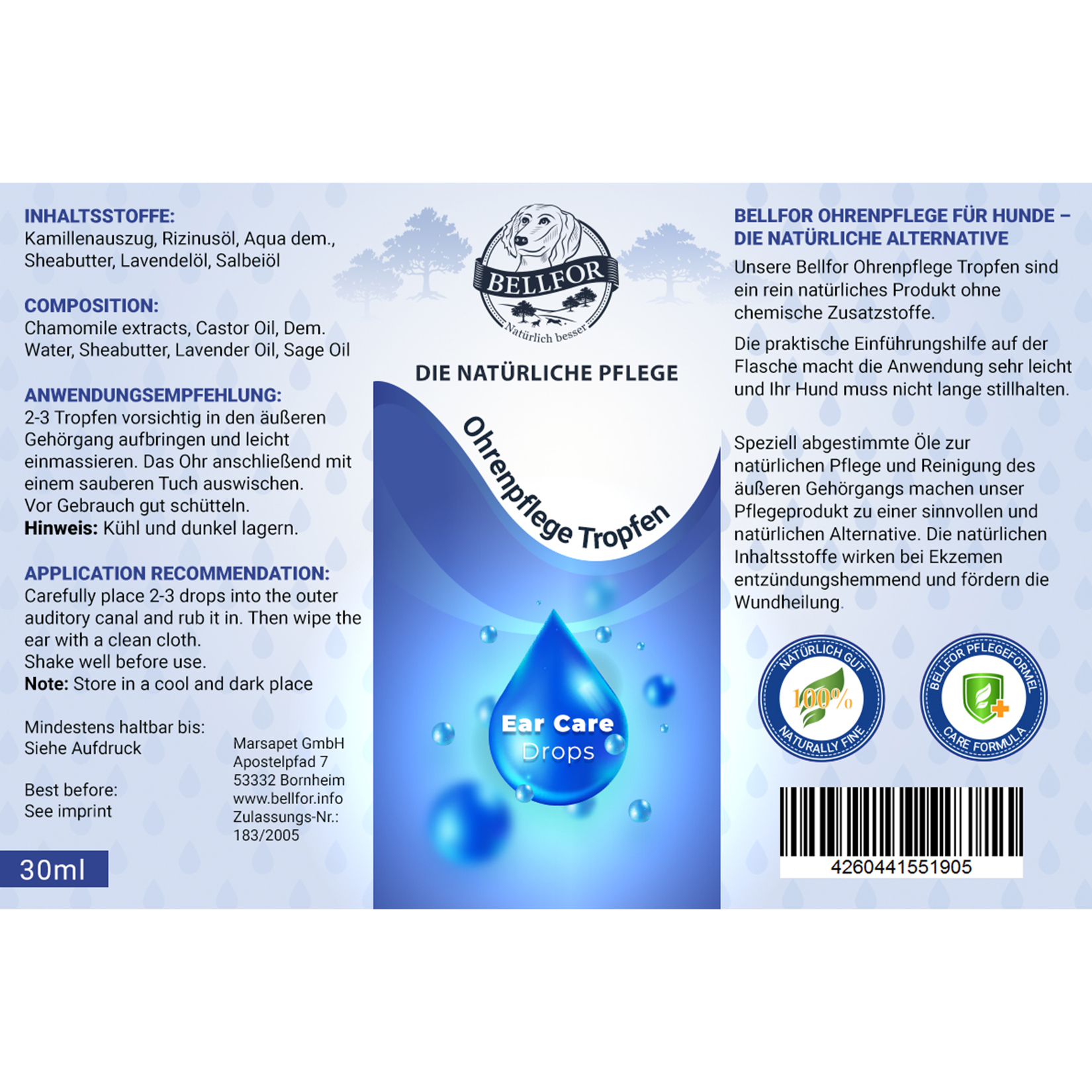 Kit de soins des oreilles pour les chiens de taille moyenne souffrant d'allergies alimentaires