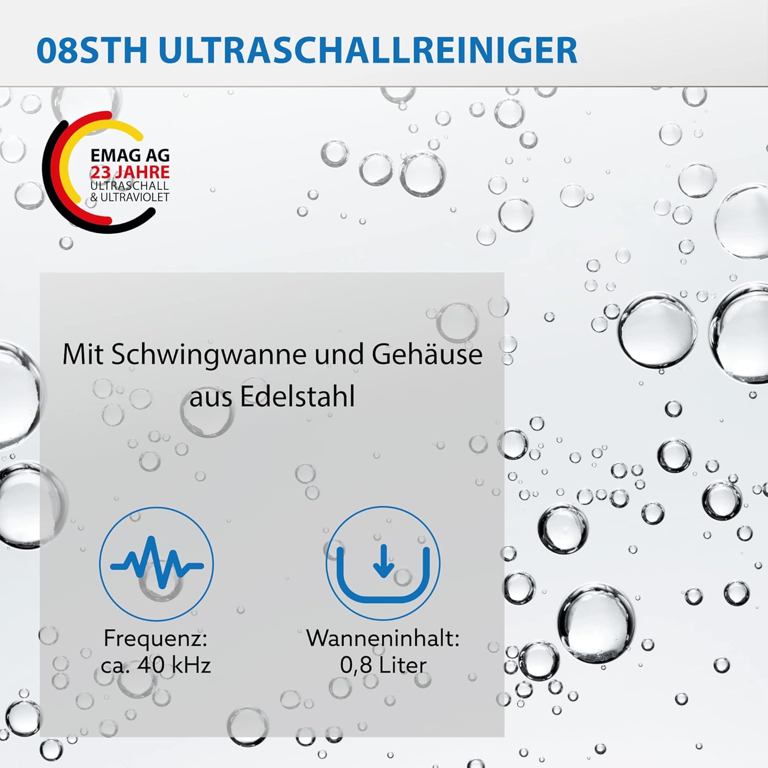 EMAG Ultraschallreiniger Emmi 08STH Universal-Set I Brillenreinigungsgerät auch Schmuck & Uhren I Ultraschallreinigungsgerät aus Deutschland I 600ml
