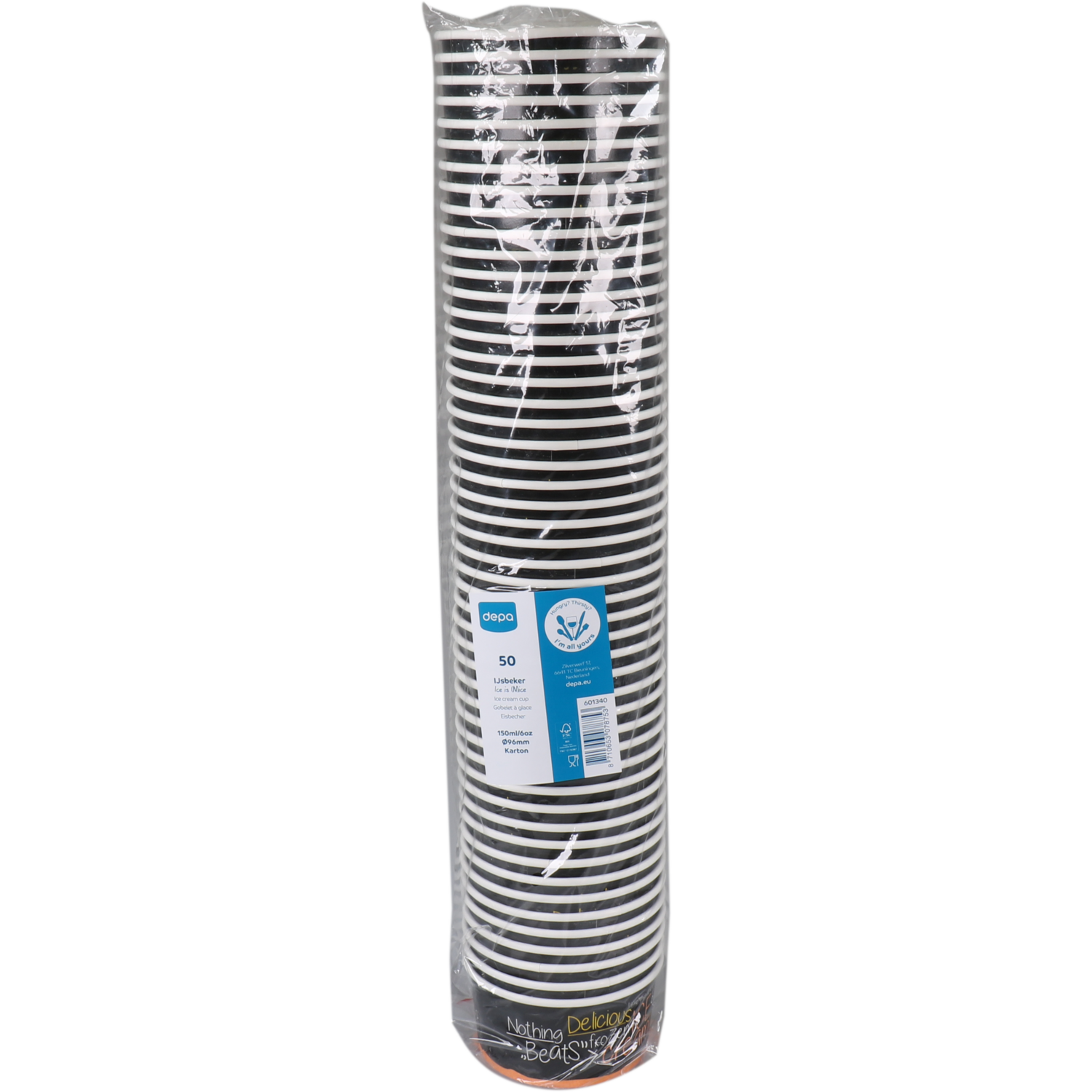 Cup, ijscup, karton + PE, 150ml, 6oz, Ø 96mm, 49mm, zwart/oranje