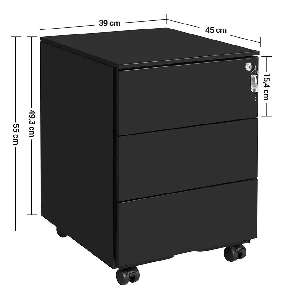 Bureau Ladeblok verrijdbaar Incl. Slot - 55x45x39cm - Zwart
