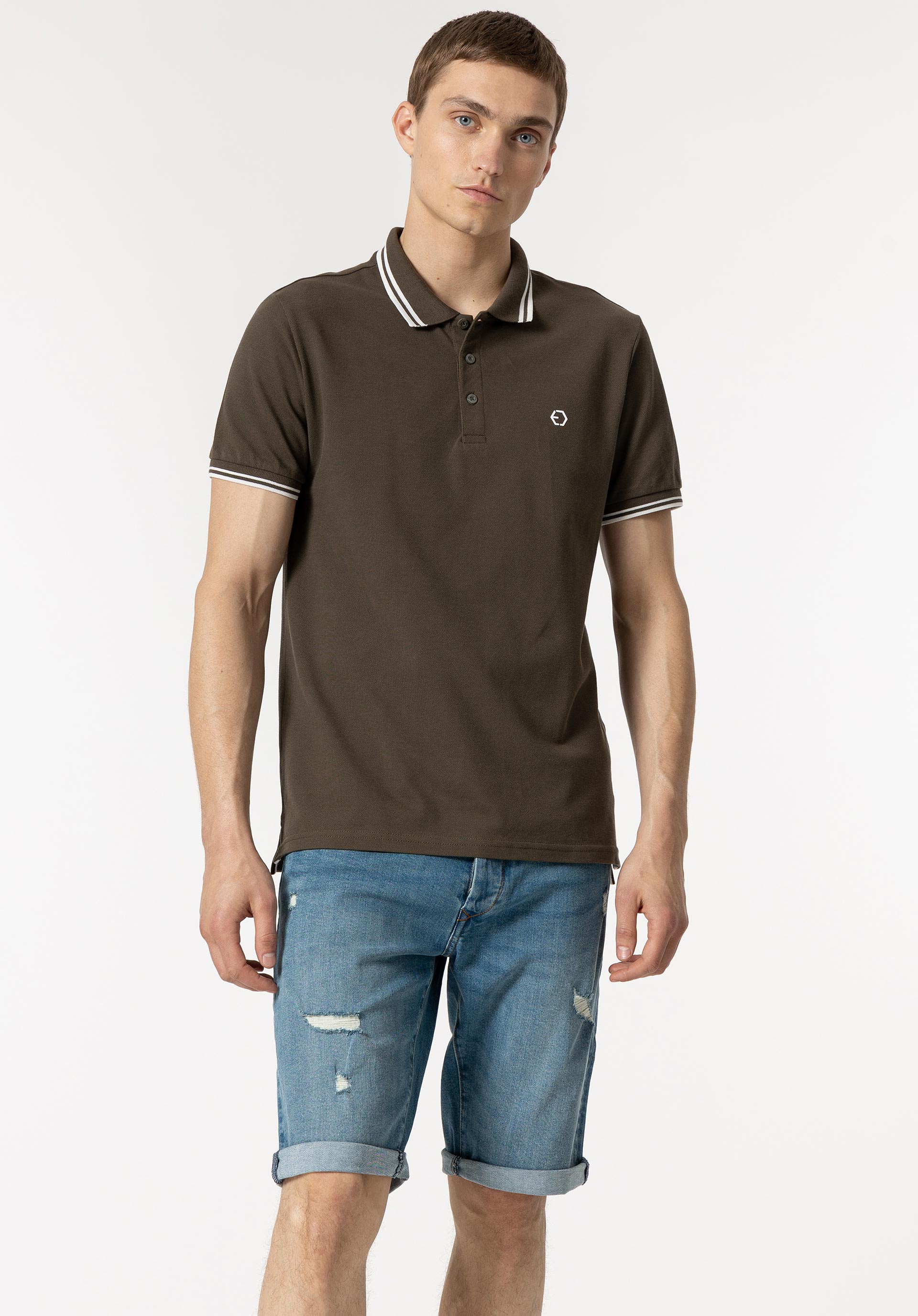 Calções de Ganga Slim Fit com Rasgões