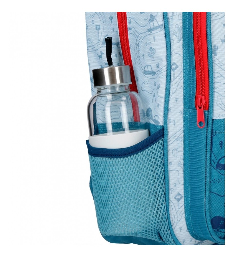 Mochila Escolar Disney Mickey Road Trip 38cm com Rodinhas Azul