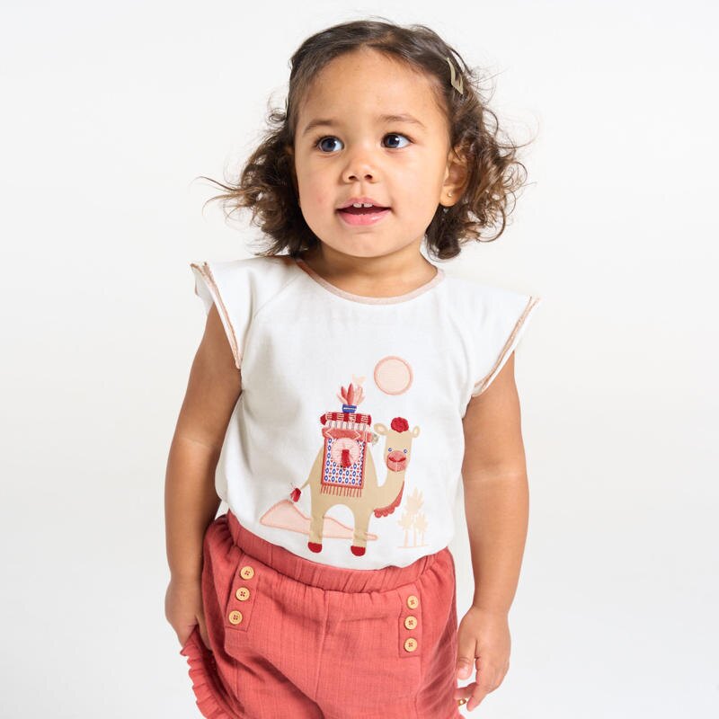 T-shirt dromadaire brodé rose bébé fille Gris ou noir