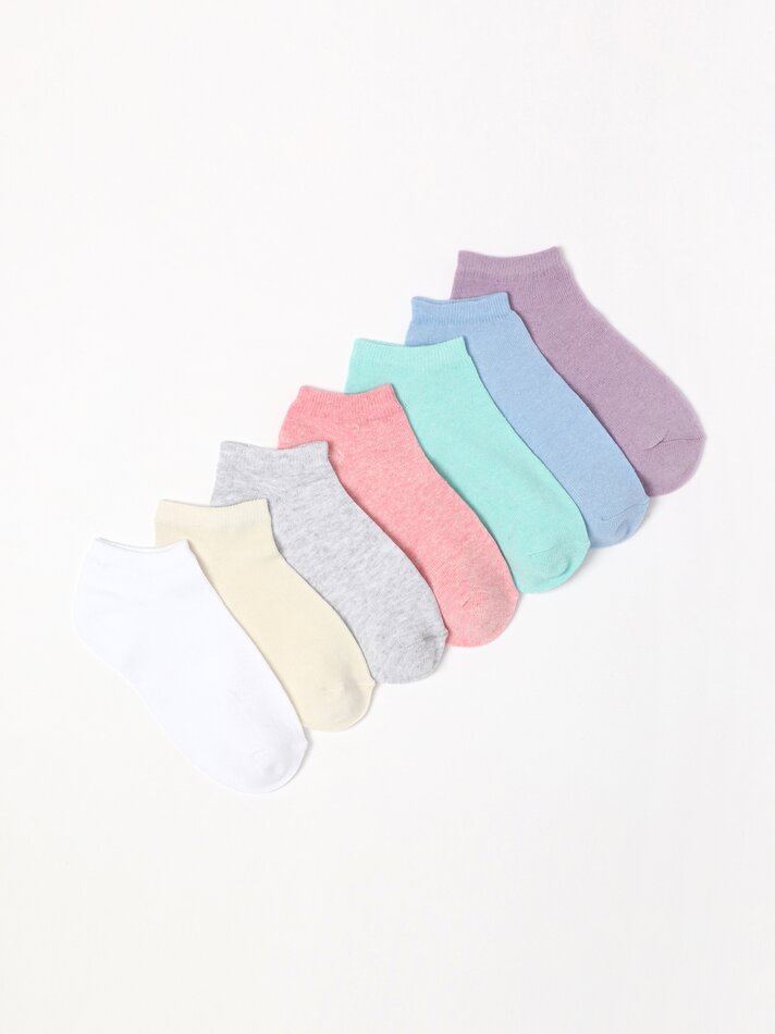 Pacote com 7 pares de meias curtas em cores básicas - Lilás Claro
