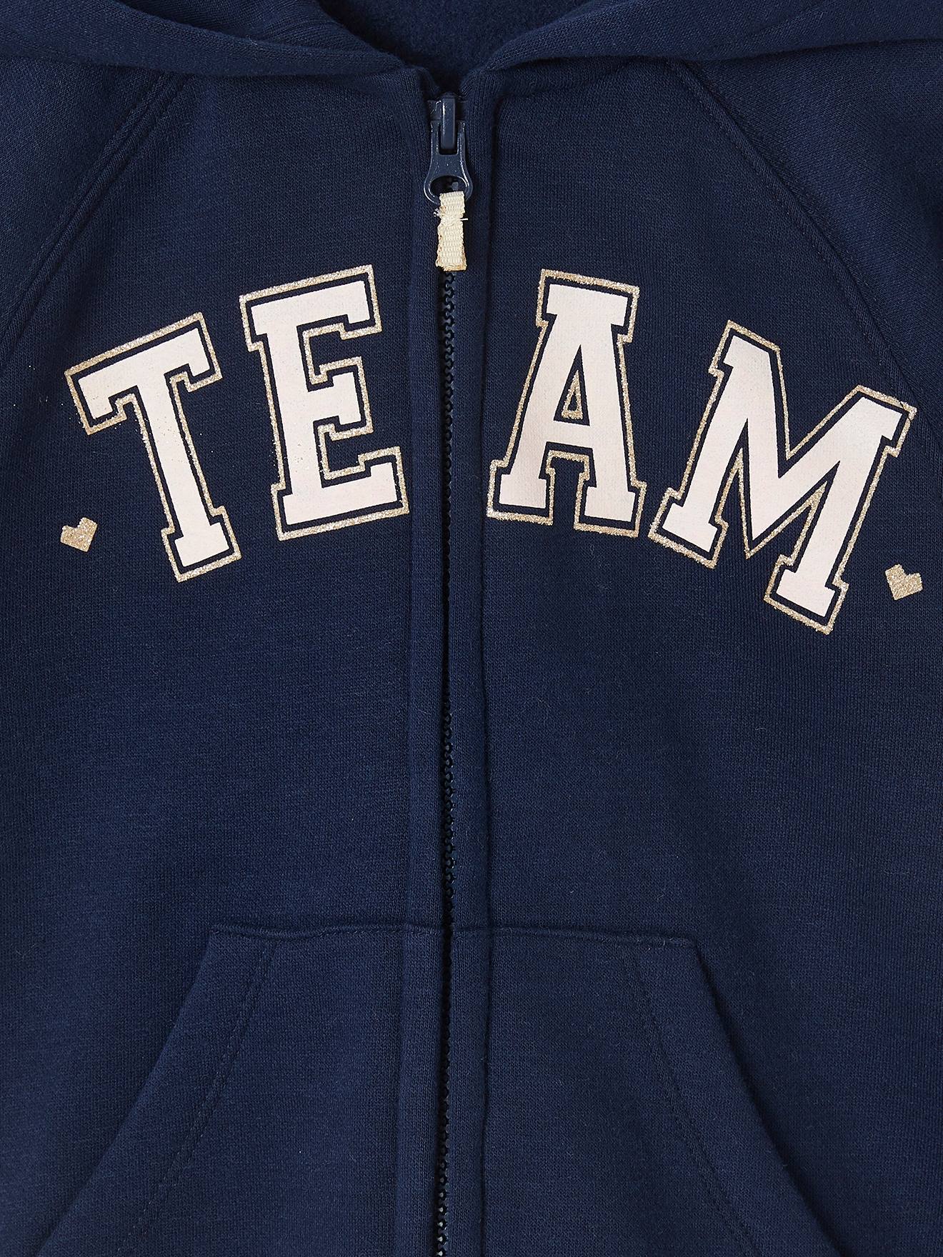 Moletom feminino azul marinho com zíper e estampa 