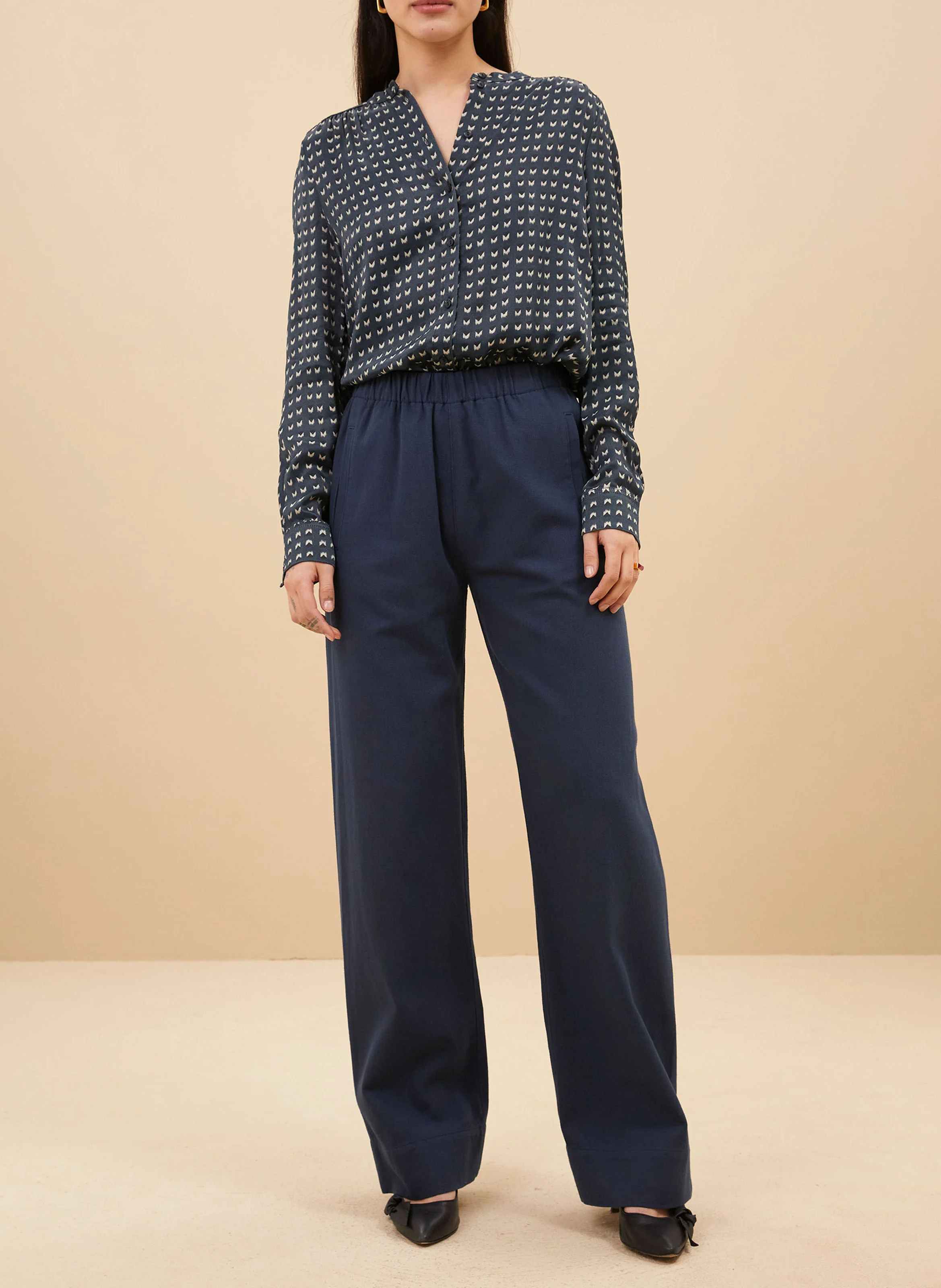 MEES - Pantalon droit velours côtelé en coton | Bleu