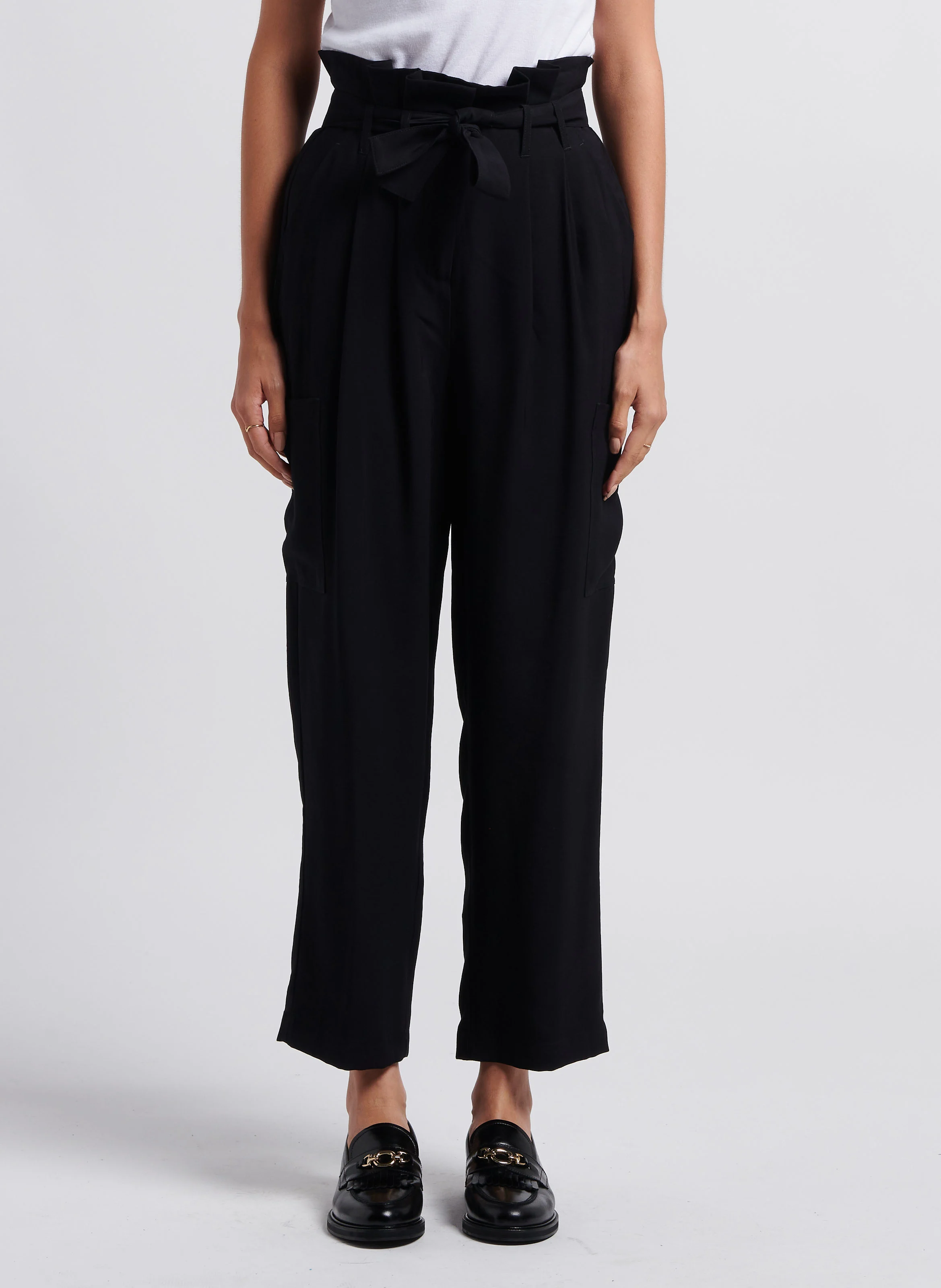 TVILLO - Pantalon cargo taille haute large | Noir