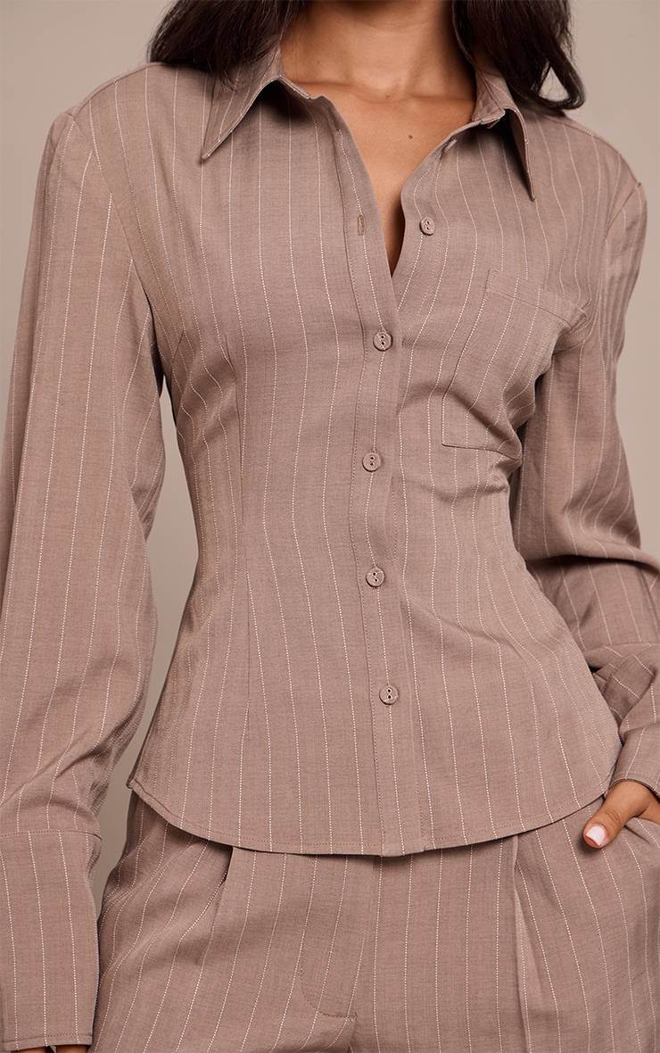 Taupe Chemise Oversize À Fines Rayures Petite