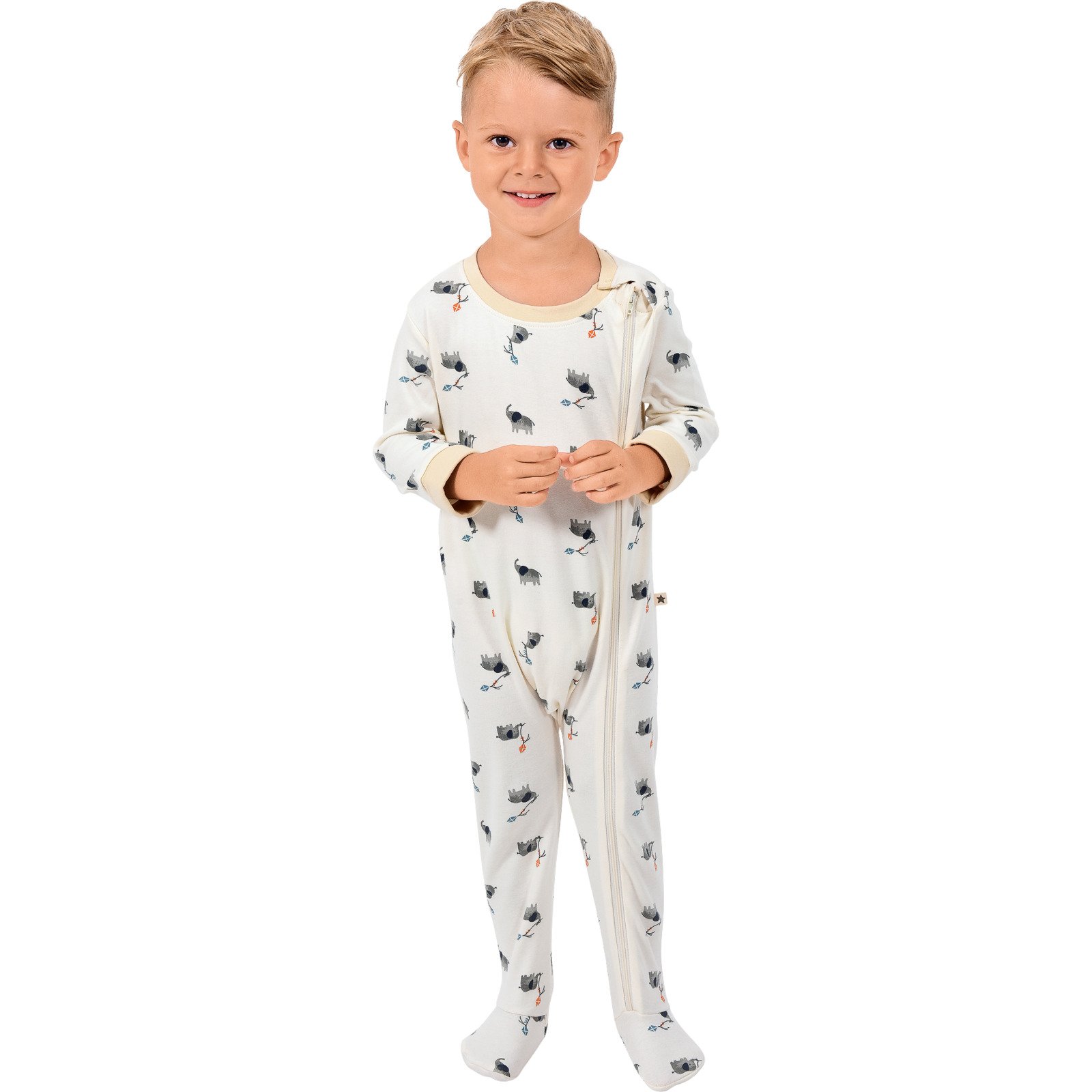 Baby Pyjama mit Fuss, Elefant weiss