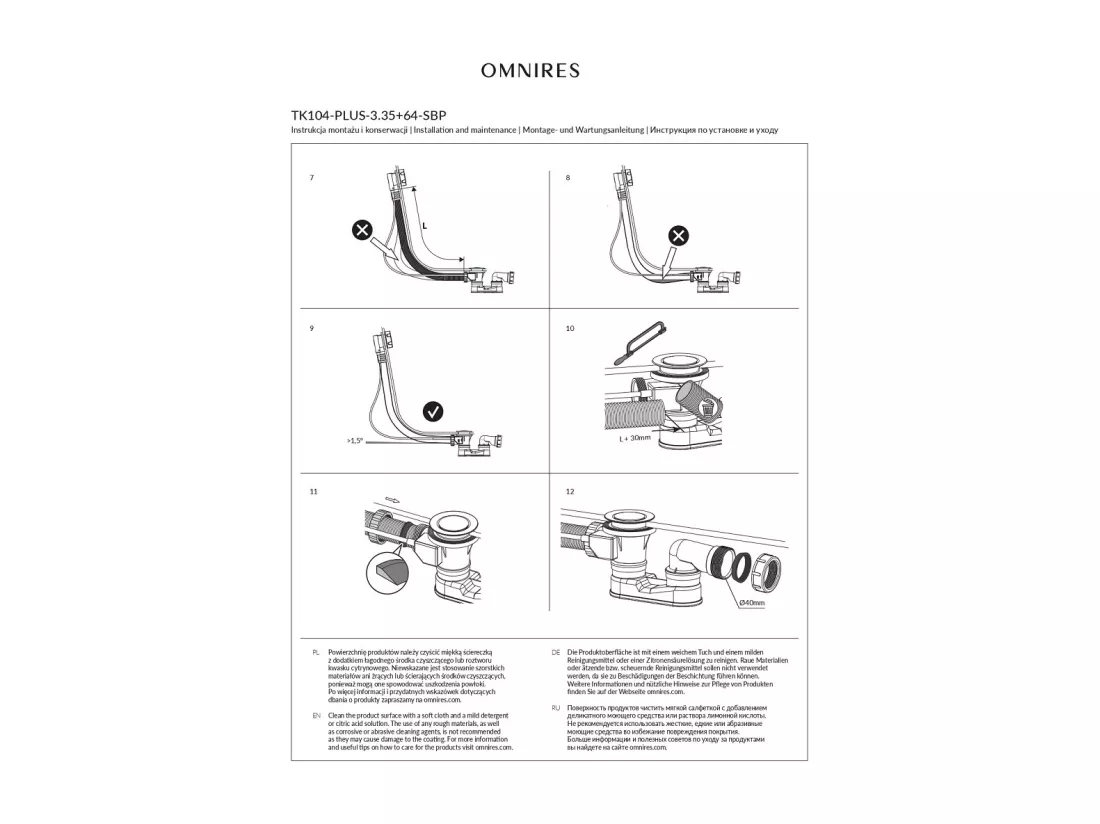 Ensemble de vidange de baignoire avec bonde extra-plat en laiton - Blanc