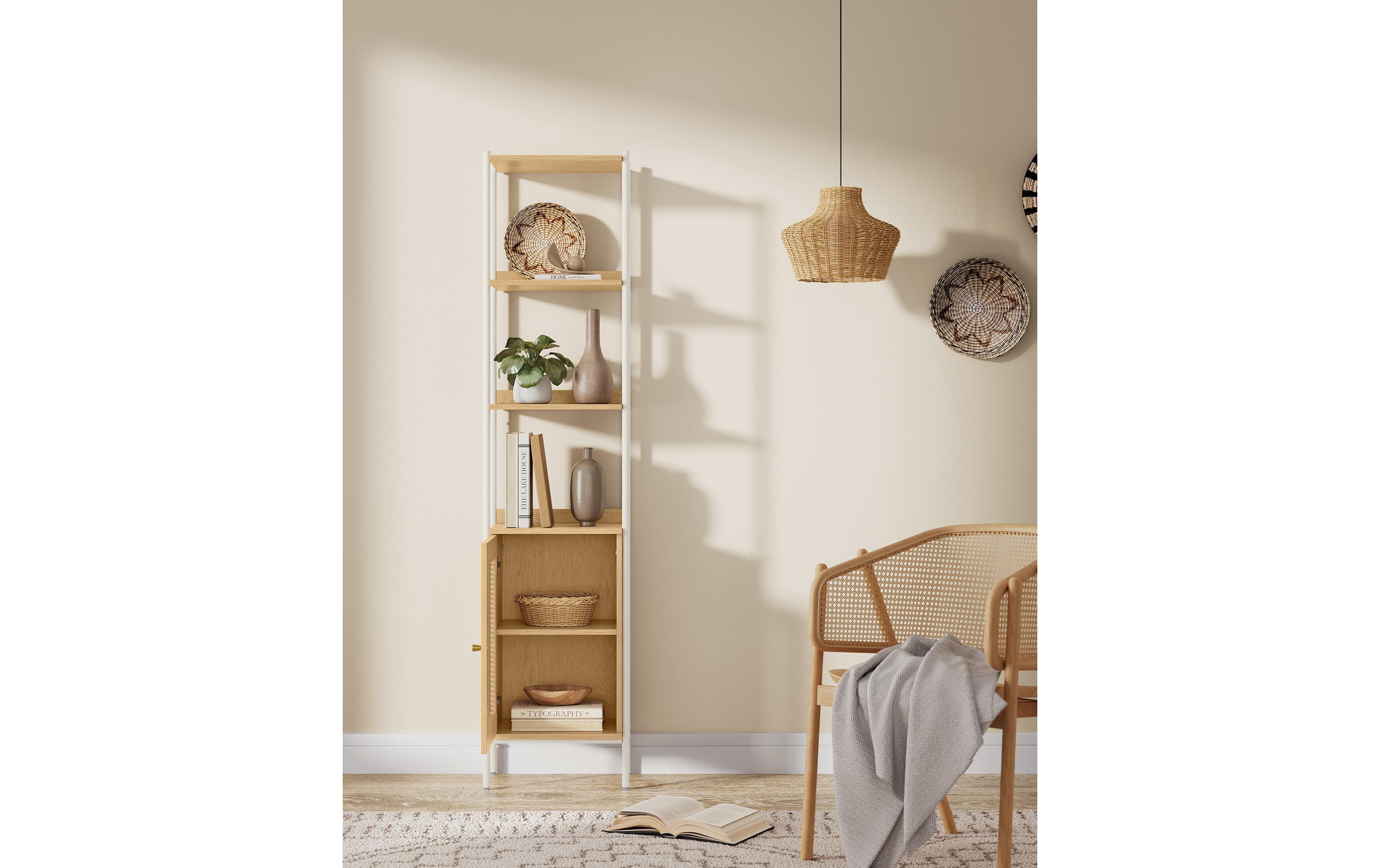 Regal mit 6 Ebenen 40 cm x 174.7 cm, Eiche/PerlweissBücherregal