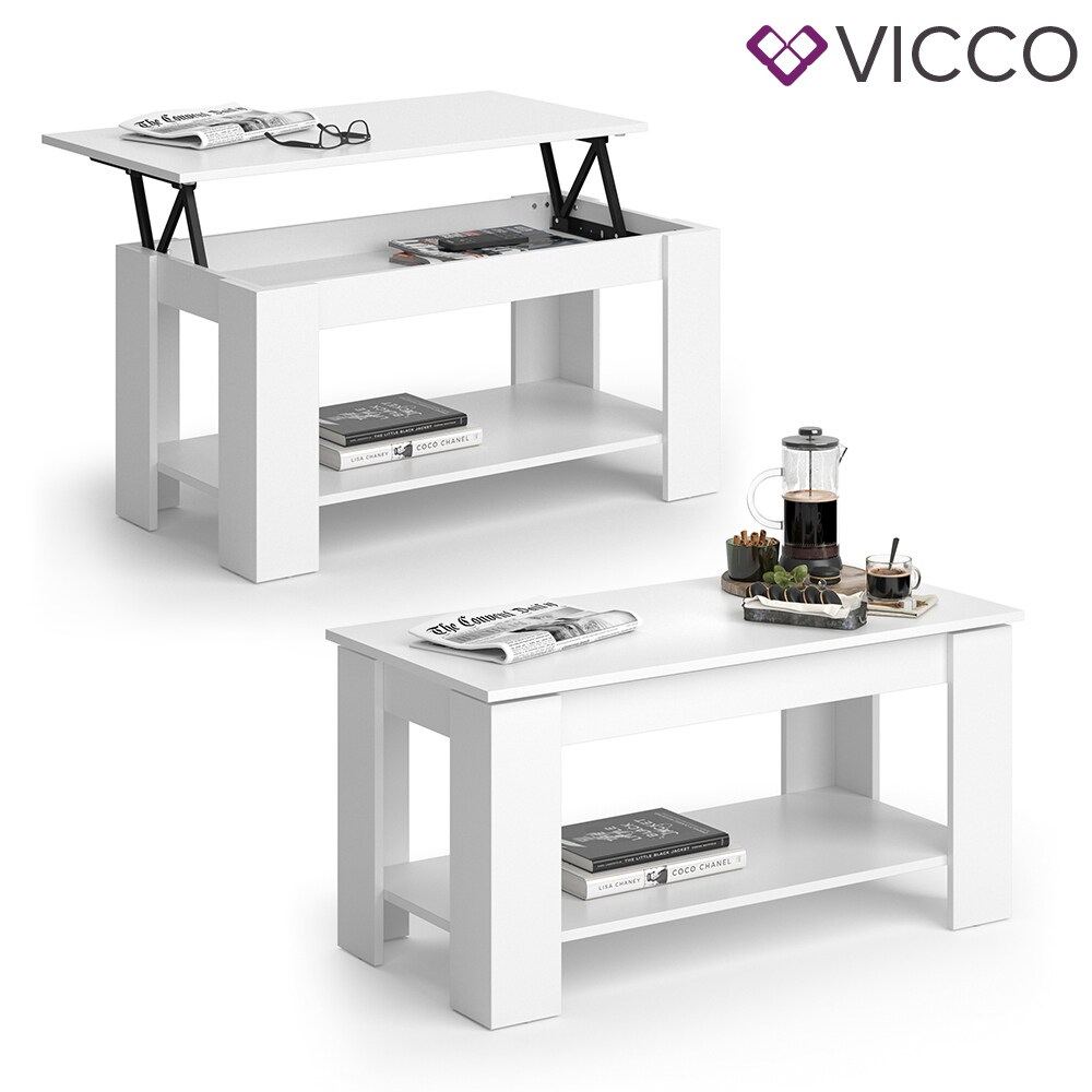 VICCO Couchtisch LORENZhöhenverstellbar Weiß Sofatisch Kaffetisch Wohnzimmer Tisch