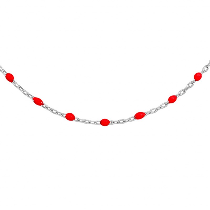 Collier sautoir argent - Olives rouges