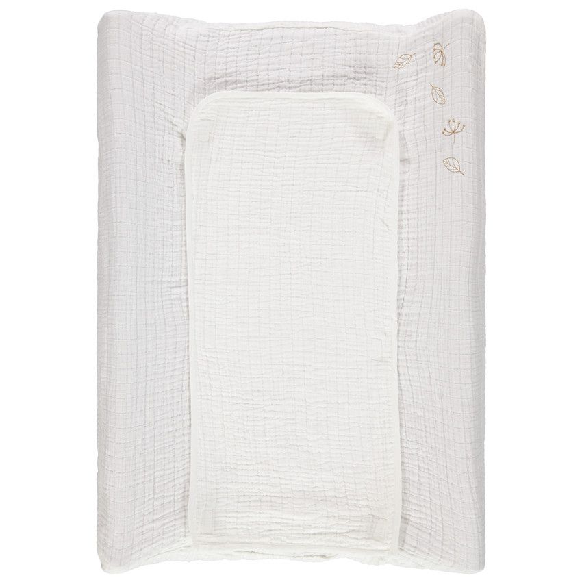 Housse de matelas à langer en tétra à broderies florales - Ecru