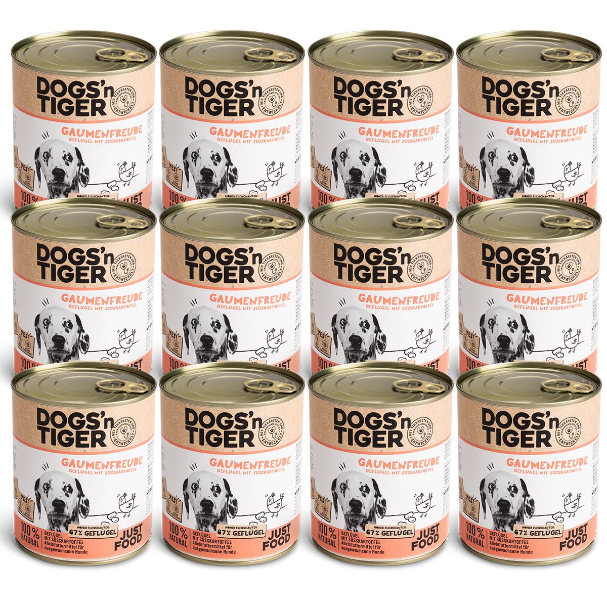 Dogs’n Tiger Adult Premium Hundefutter, Nassfutter, Getreidefrei, Gaumenfreude, Geflügel