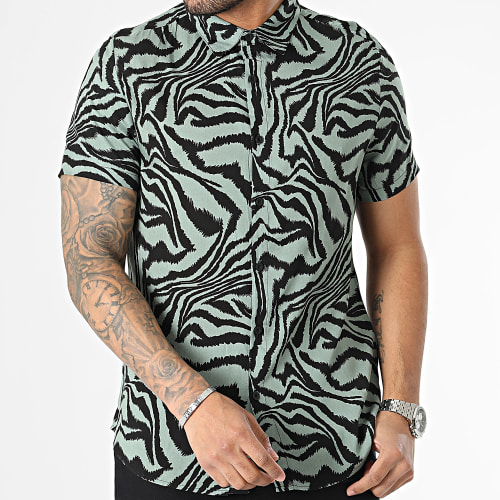 Chemise Manches Courtes Vert Kaki Noir