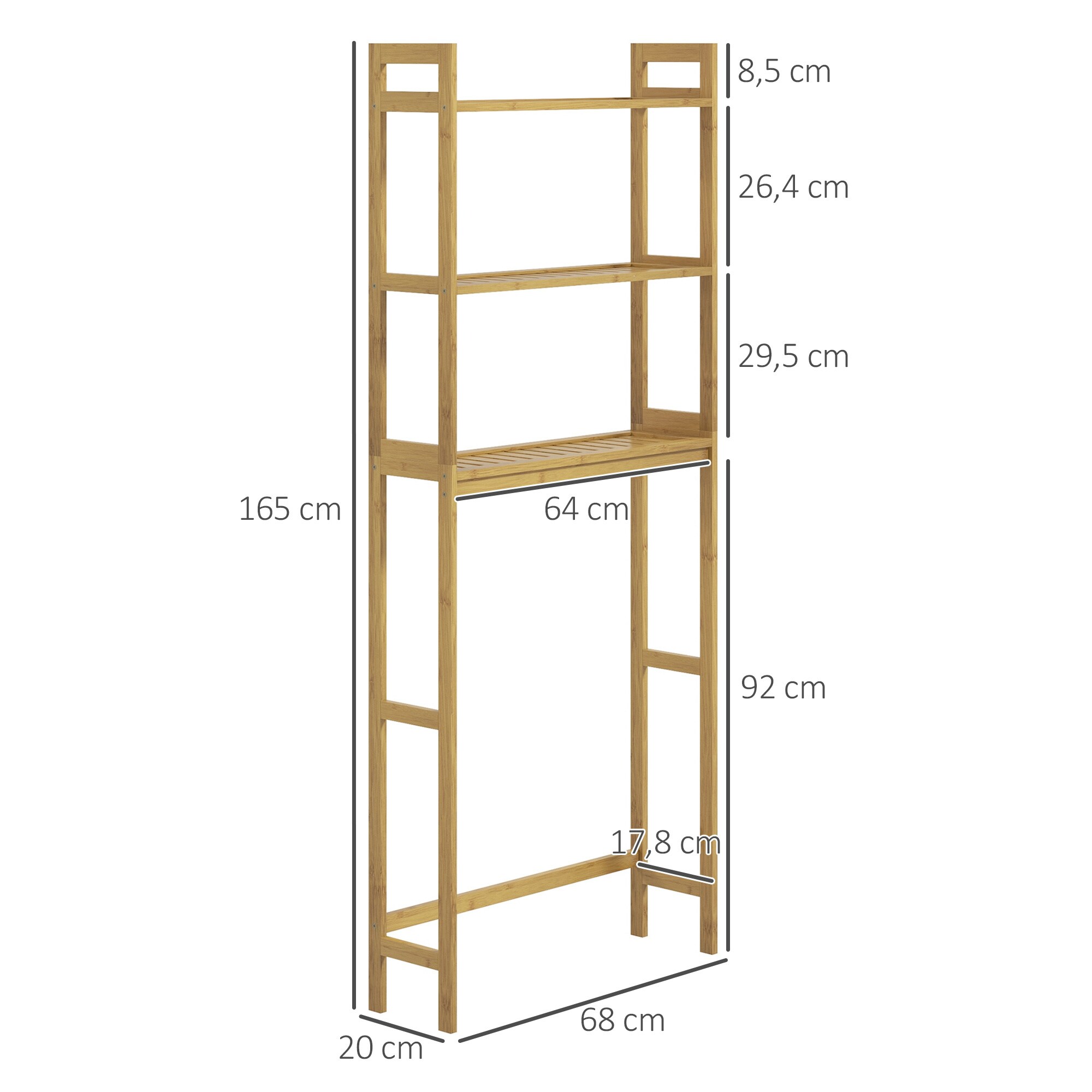 kleankin Badregal mit 3 Ebenen natur 68L x 20B x 165H cm