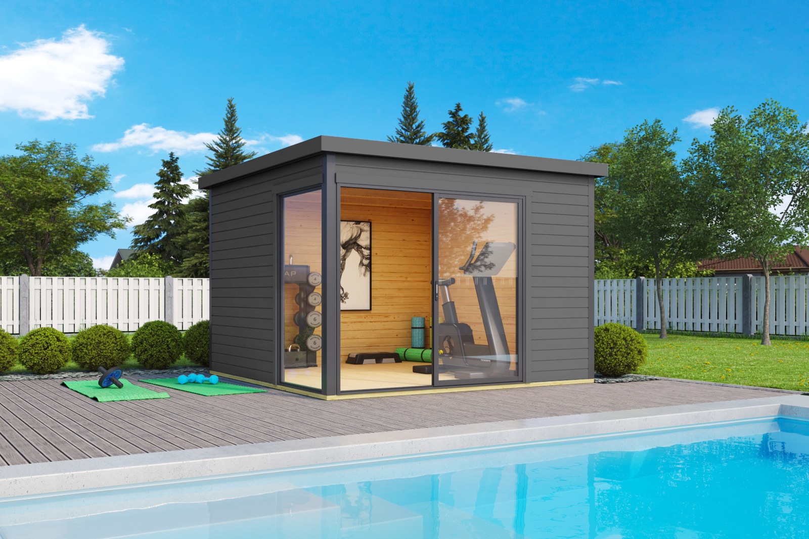 Gartenhaus DOMEO 1 - carbongrau - Fichte massiv - 300x300 cm