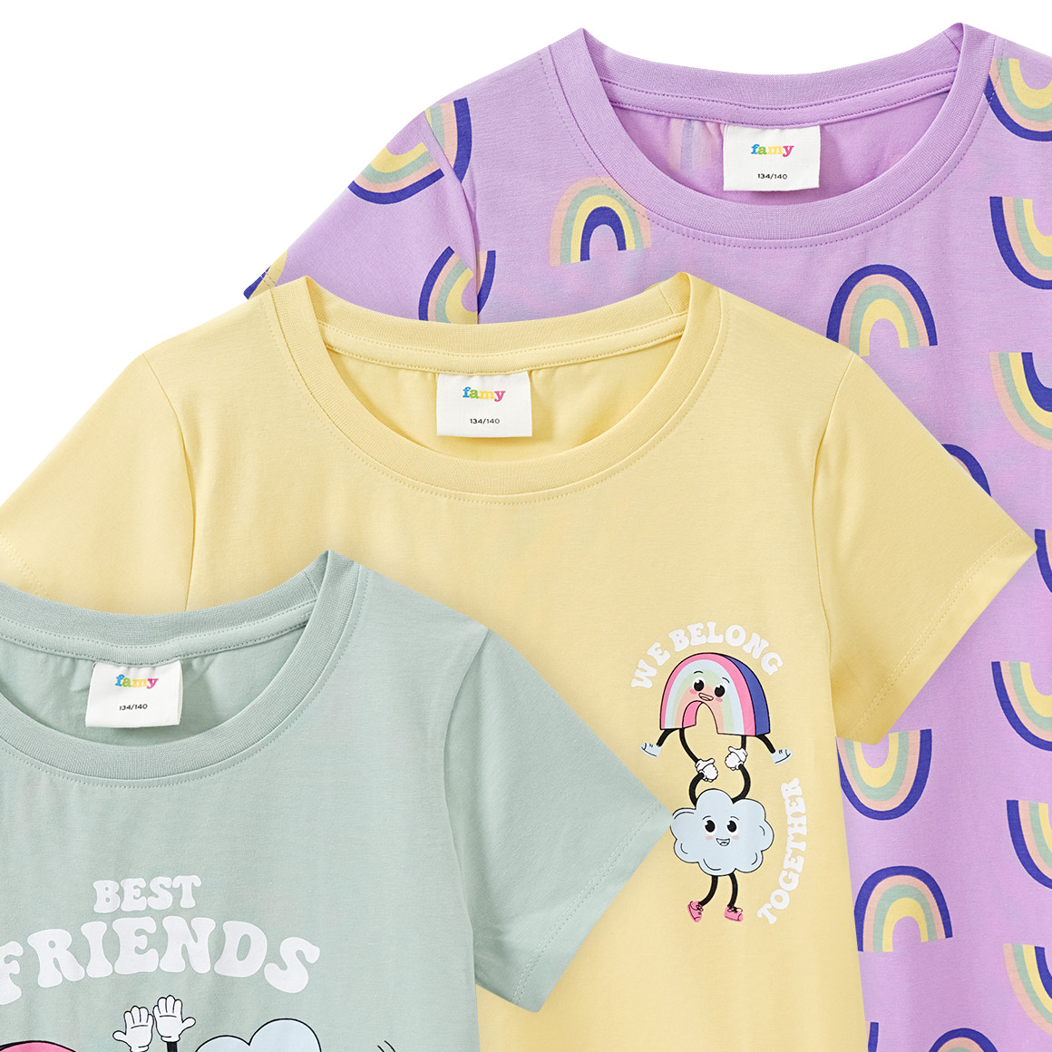 Famy 3 Mädchen T-Shirts mit Prints salbei / helllila / hellgelb