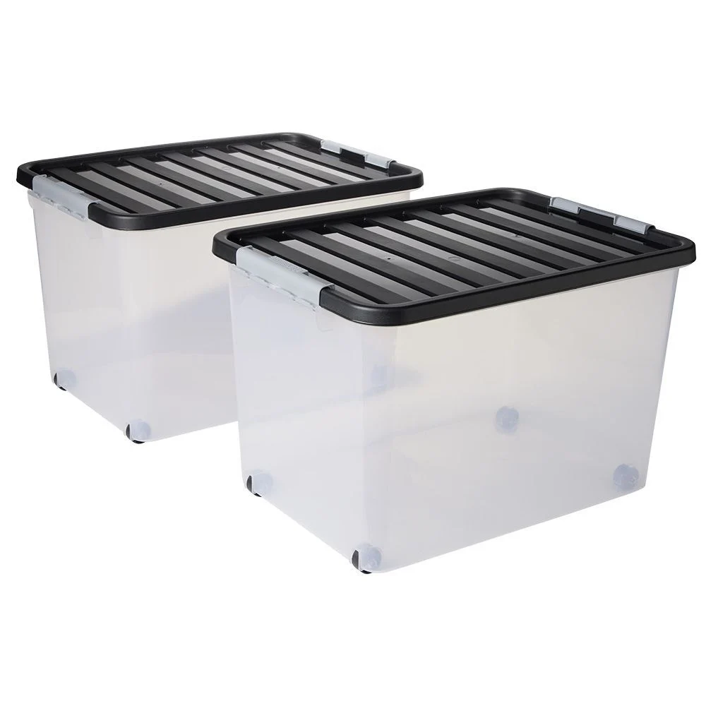 Box de rangement avec fermeture clips 45L x2 - 52x36,5xH34cm