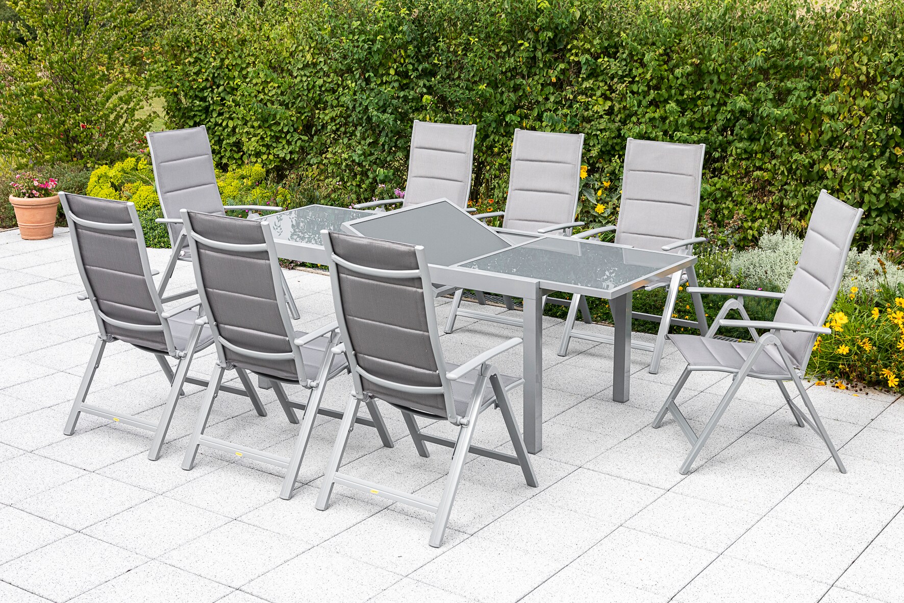 Merxx Taviano Set 9tlg. Ausziehtisch silber/diamantbraun