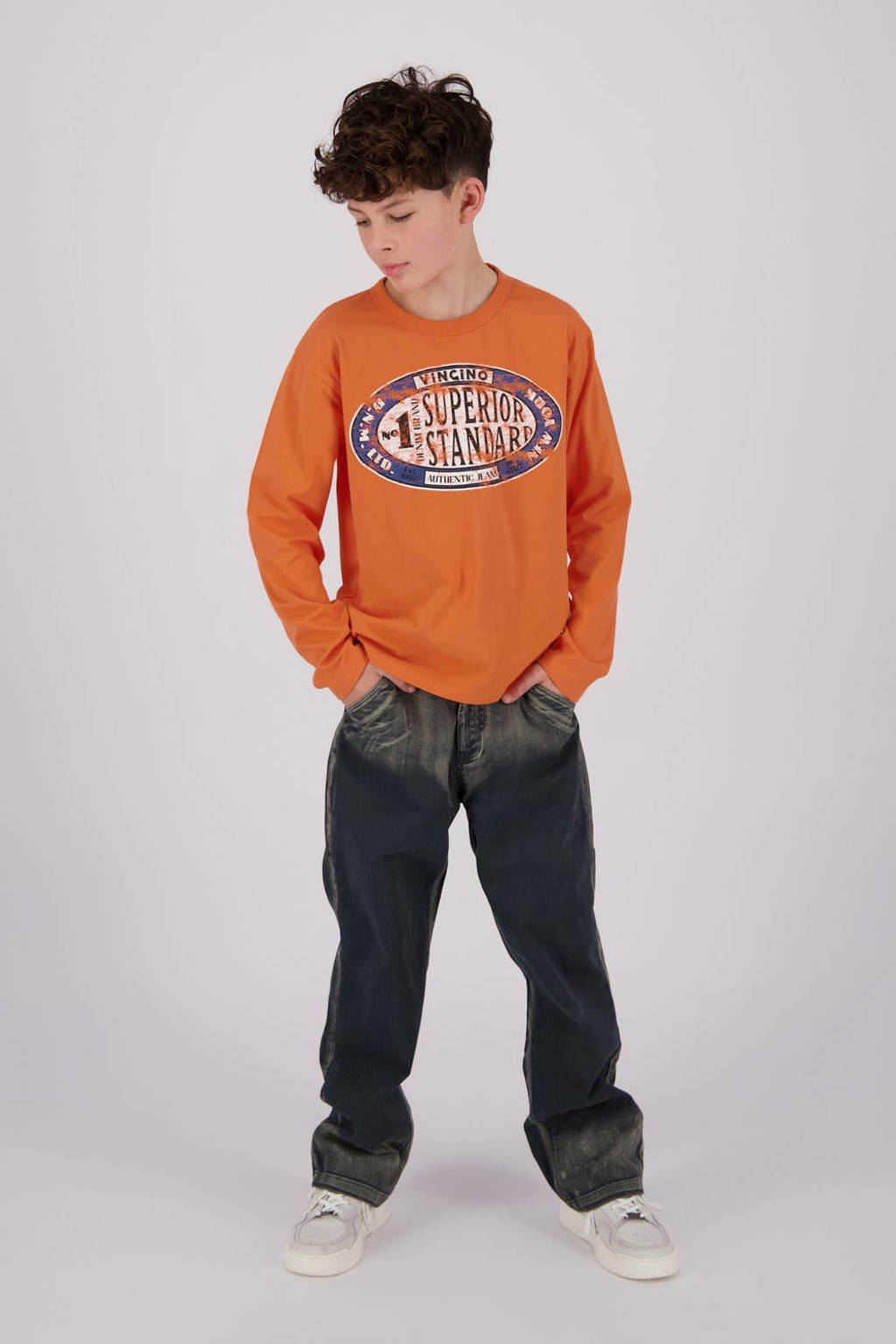 Vingino longsleeve Jean met printopdruk zacht oranje