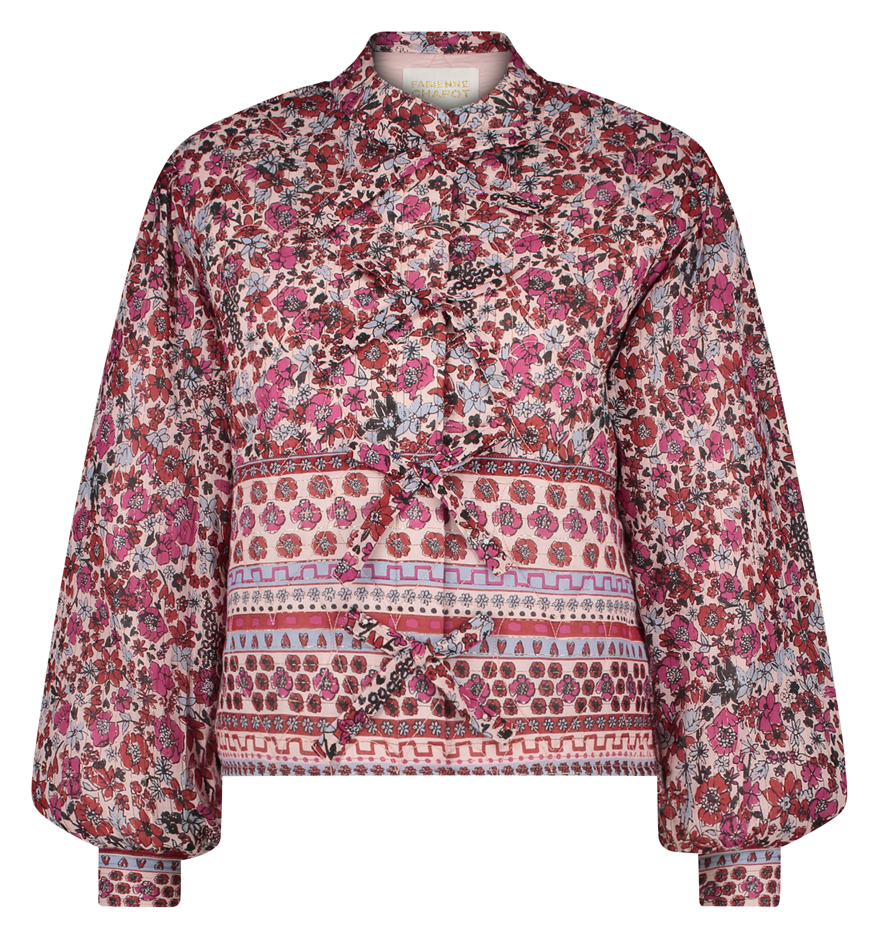 PATTY - Veste droite en coton mélangé imprimé | Rouge