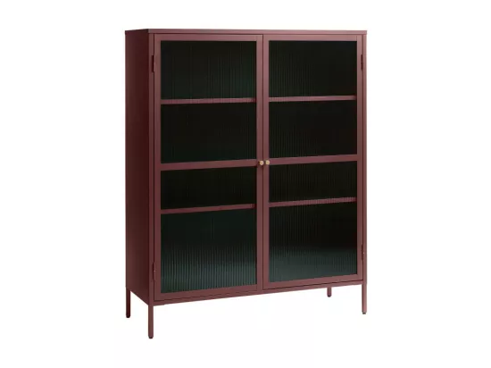 Bjorn - Vaisselier 2 portes en verre strié et métal H140cm - Bordeaux