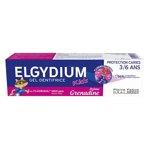 Pasta de dente infantil Elgydium para crianças de 3 a 6 anos, com grenadine, proteção contra cáries, tubo de 50ml