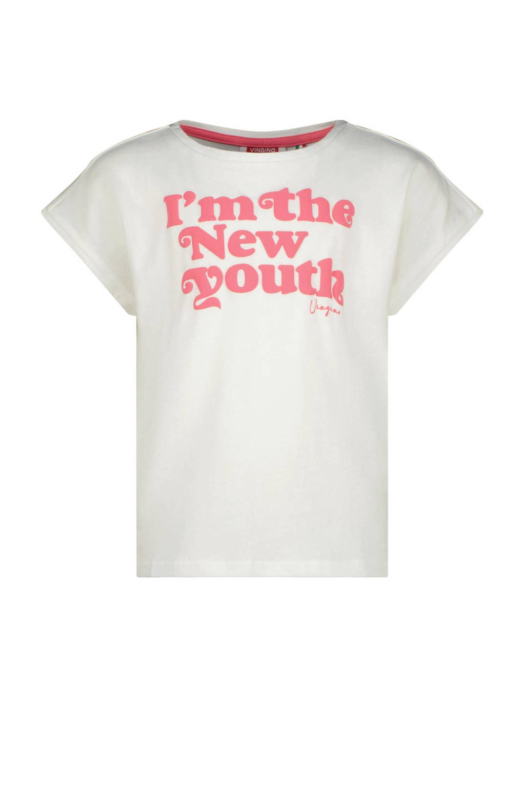 Vingino T-shirt Helen met tekst wit/roze