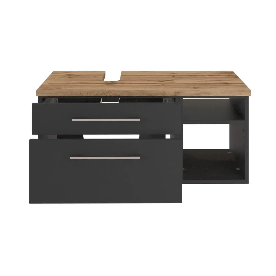 Wastafelonderkast Dasa (links) 90cm met 2 lades - grafiet/mat grijs