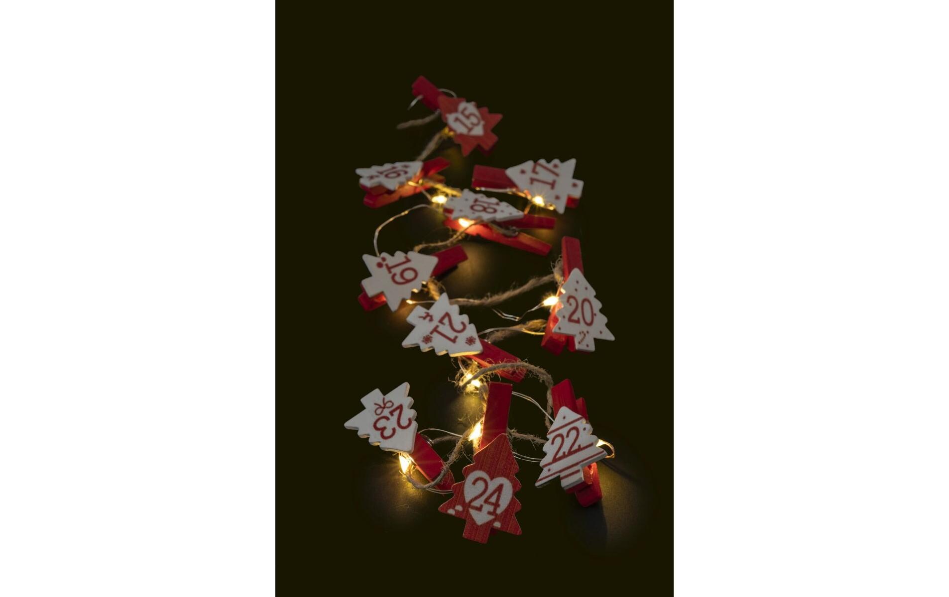 Adventskalender Clips Christmas Trees, 25 LEDs, 1.8 m, RotLED Lichterkette