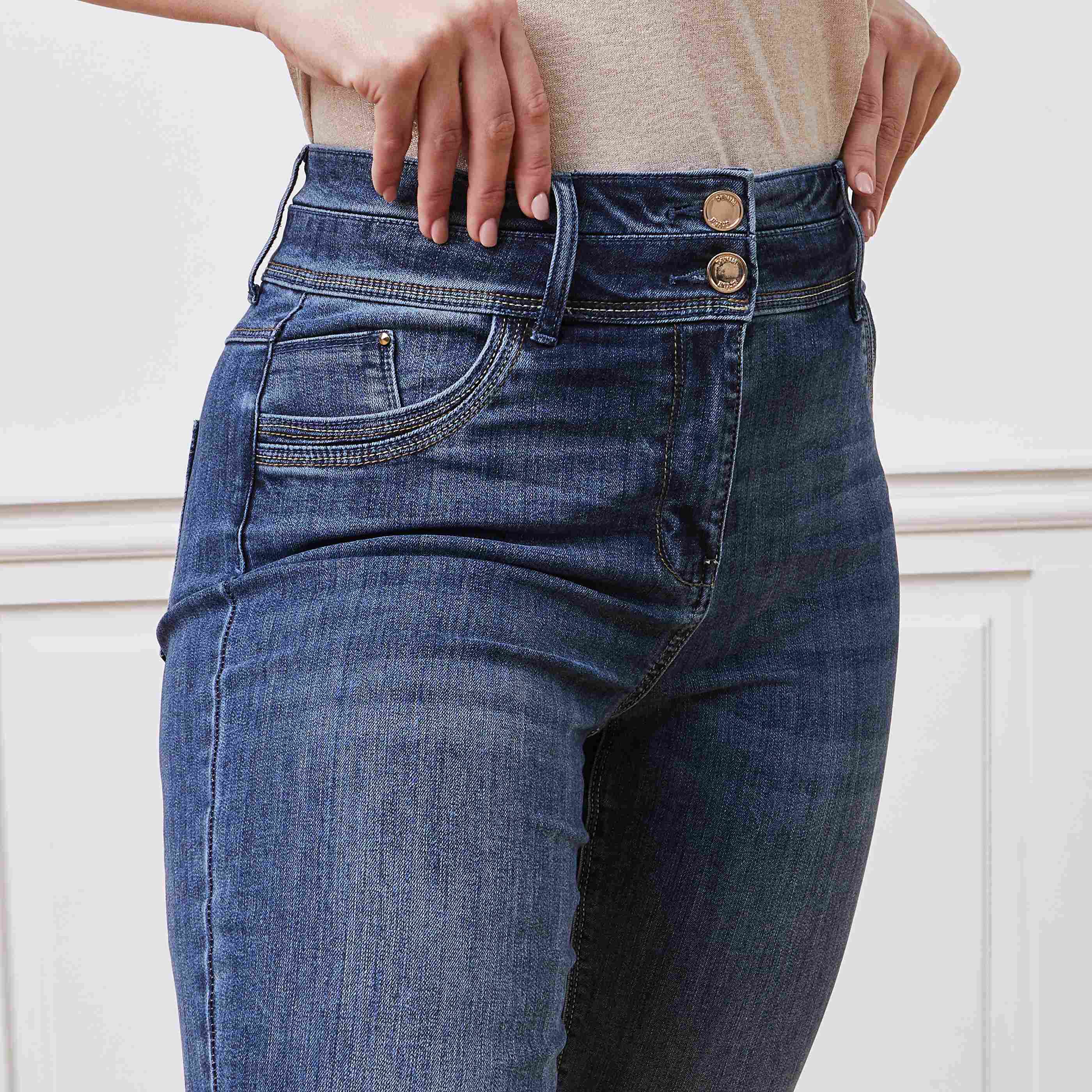 Jean raccourci taille haute HANOI femme - STONE