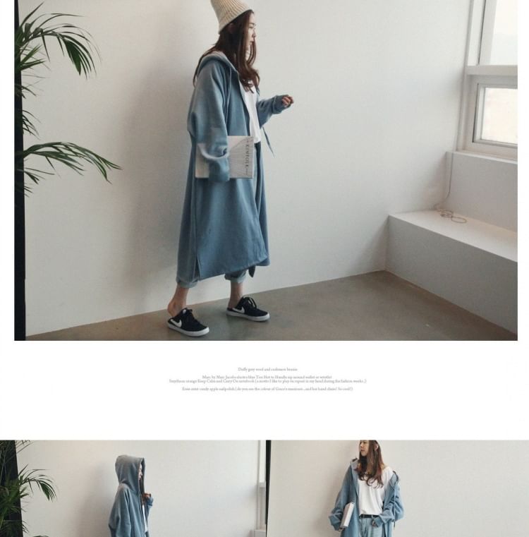 Rred - Lange hoodie met effen ritssluiting en ritssluiting